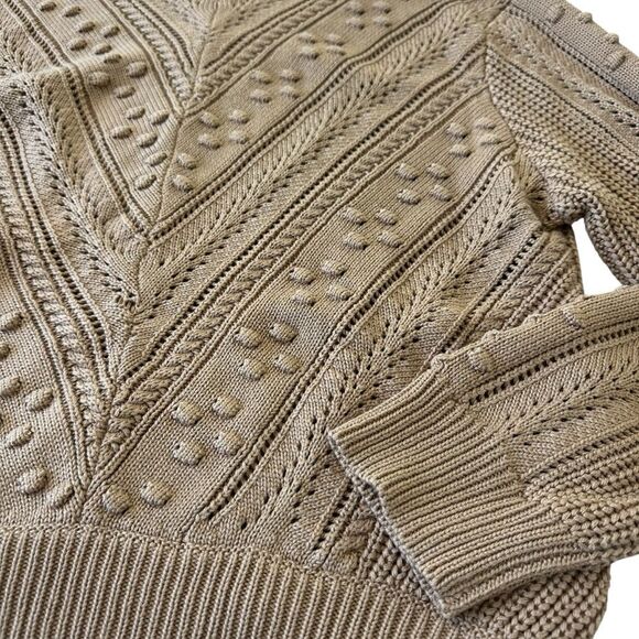 Dalilah Wool Blend Chuncky Ribbed 3D Textured Knit Fall Camel Tan Sweater, S/M - Picture 5 of 9